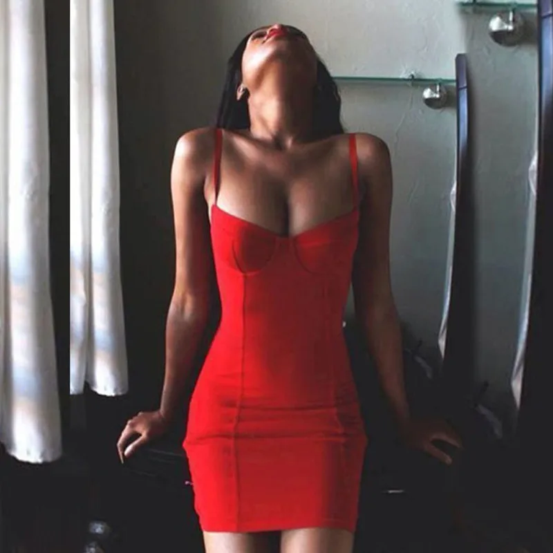 

2020 летние пикантные однотонные красные короткое платье; для женщин Bodycon спагетти ремень вечерние облегающее платье Vestidos Клубная одежда Femme