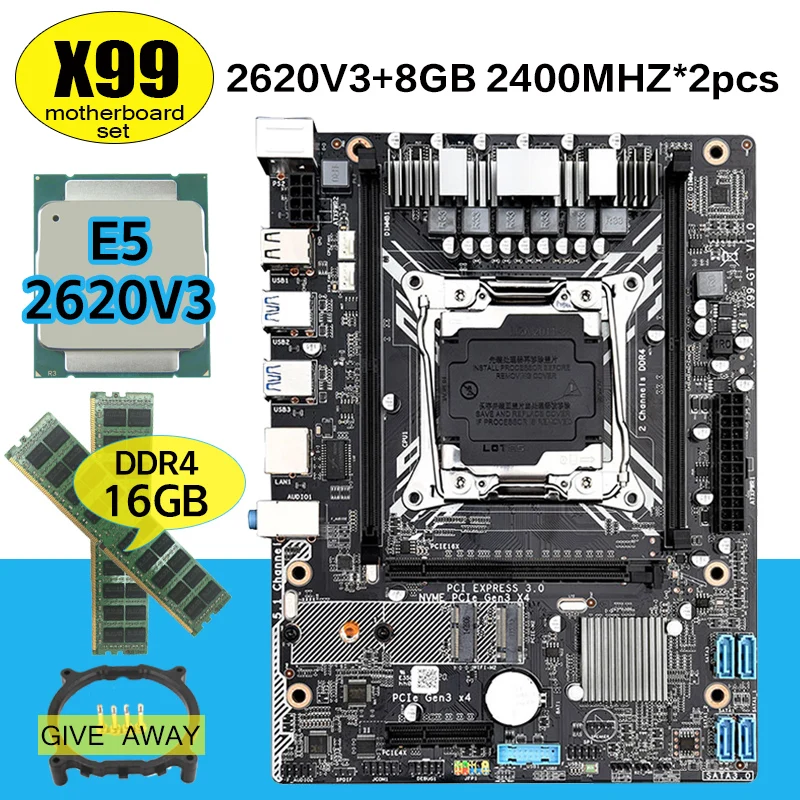 Verkaufen X99 Conjunto De Placa Basis Con Xeon E5 2620 V3 LGA2011-3 CPU 2 Uds X 8GB = 16GB 2400MHz, Memoria DDR4 NVME M.2 /wifi Interface