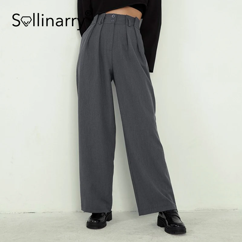 

Sollinarry Casual spring solid blazer wide pants women Fashion office female basic trousers High street Elegant button pants