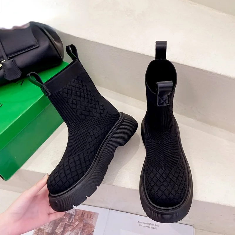 

Gothic Women Boots Autumn Women Boots High-top Socks Shoes Women's Knitted Platform Shoes Combat Boots for Women Platform Boots