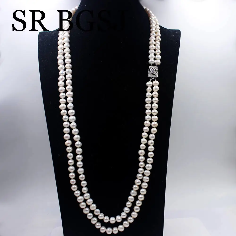 

Бесплатная доставка 8-9 мм 30-32 дюйма женские ювелирные изделия круглый розовый пресноводный натуральный жемчуг узел свитер длинное жемчужно...