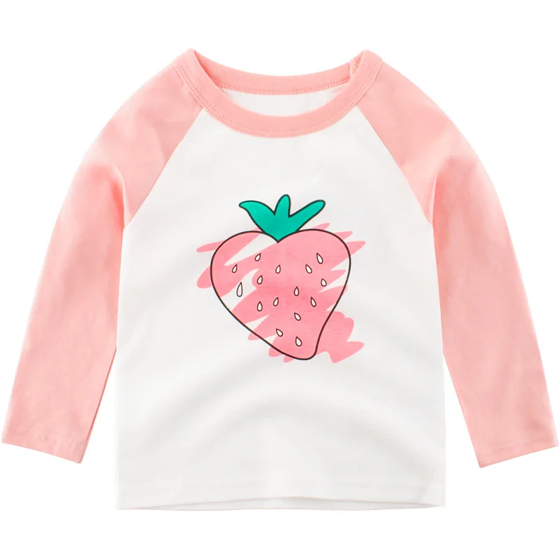 

New 2021 Baby Girl's Spring/Autumn Long Sleeve T-shirt Children's Cotton Lovely Strawberry Print Soft Tops Girl's Bottoms Shirt