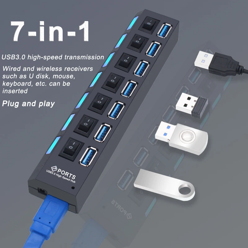 3 0 usb hub multi usb splitter usb multi hub usb 3 hub use power adapter 47 port 2 0 usb port with switch computer accessories free global shipping