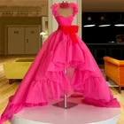 Женское вечернее платье без рукавов, розовое платье со шлейфом и поясом-лентой, платье для выпускного вечера, 2022
