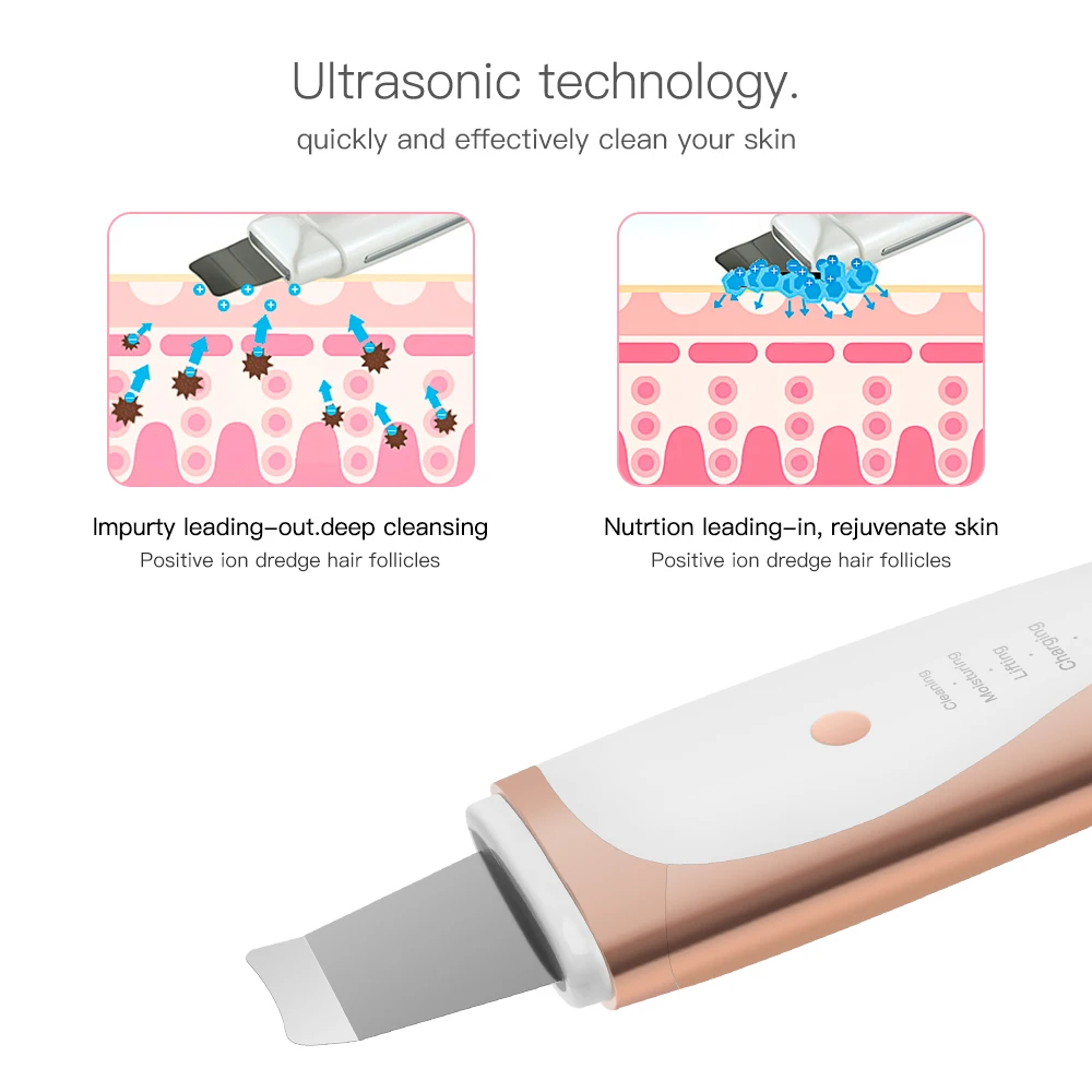 

Ultrasonic Skin Scrubber Cleanser + Blackhead Remover Small Bubble Electric Pimples Water Cycle Facial Deep Cleansing Device