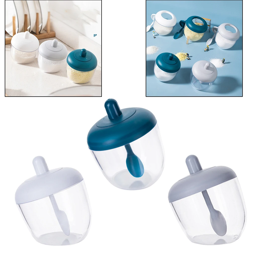 

Plastic Spice Jar Sugar Bowl With Spoon Salt Seasoning Box Kitchen Gadget