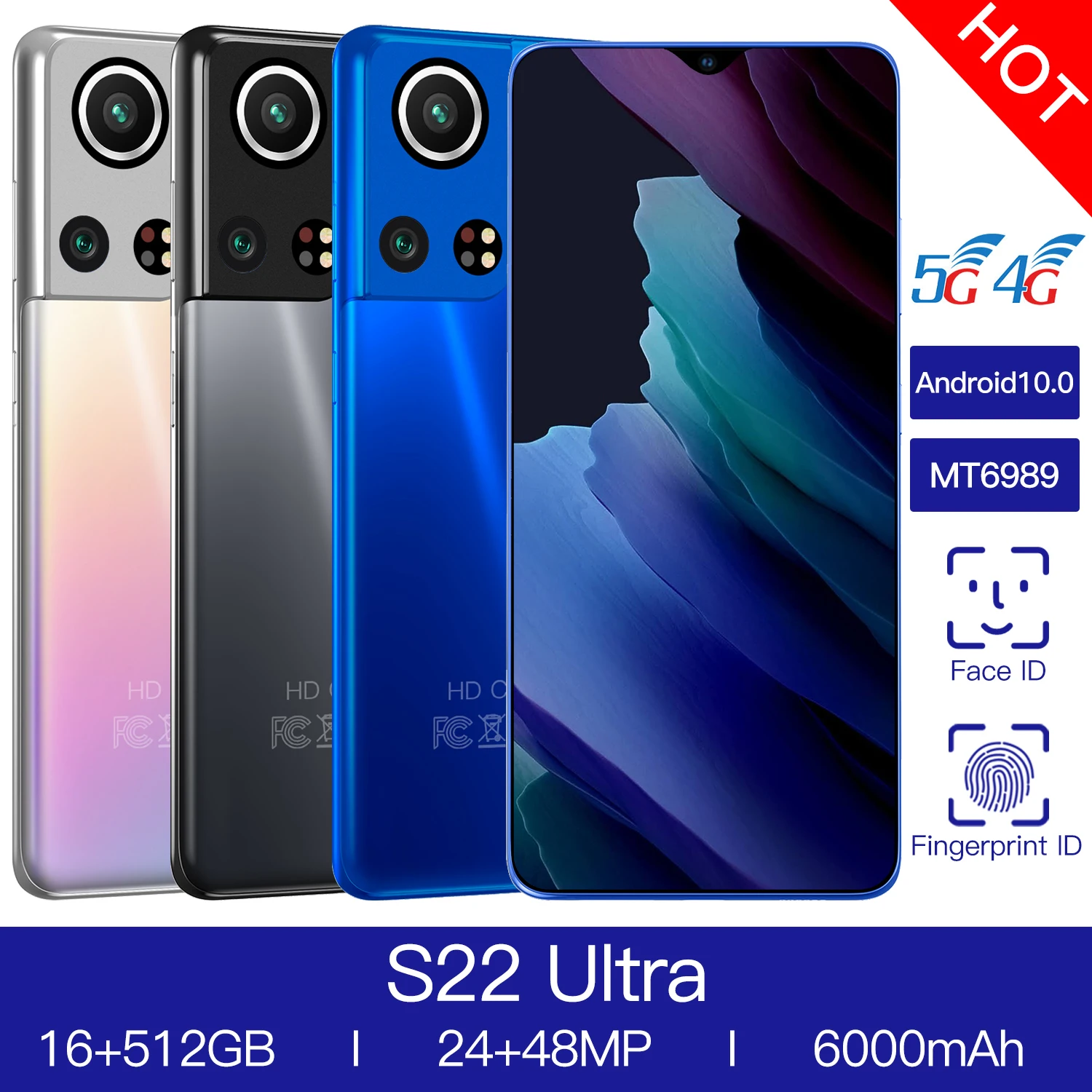 

Mobile Phone S22 Ultra 5G Samsug Global Version 16GB 512GB Smartphone Android10.0 6000mAh 6.7Inch Waterdrop HD Screen Cellphone
