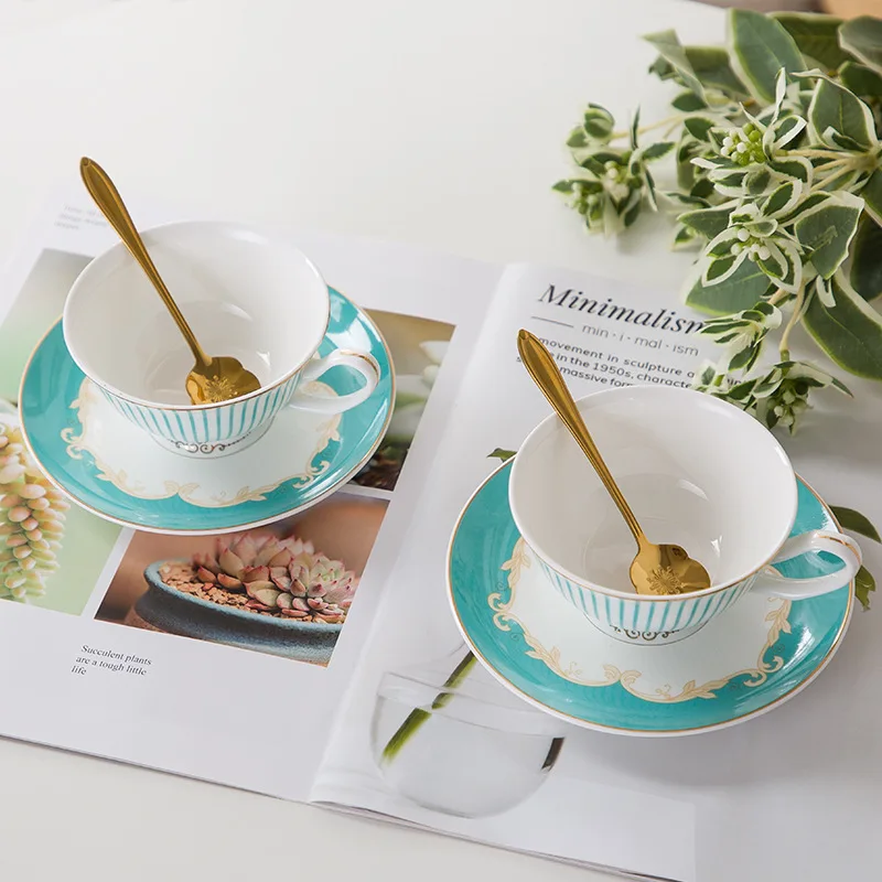 

European coffee cup set with blue stripe British bone china ceramic