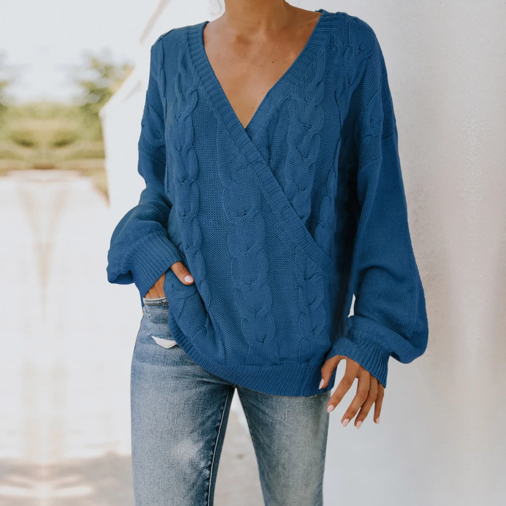 

Женский Однотонный свитер с рукавами-фонариками, Осенний пуловер, Новый Винтажный вязаный эластичный свободный топ для отдыха KOIU1