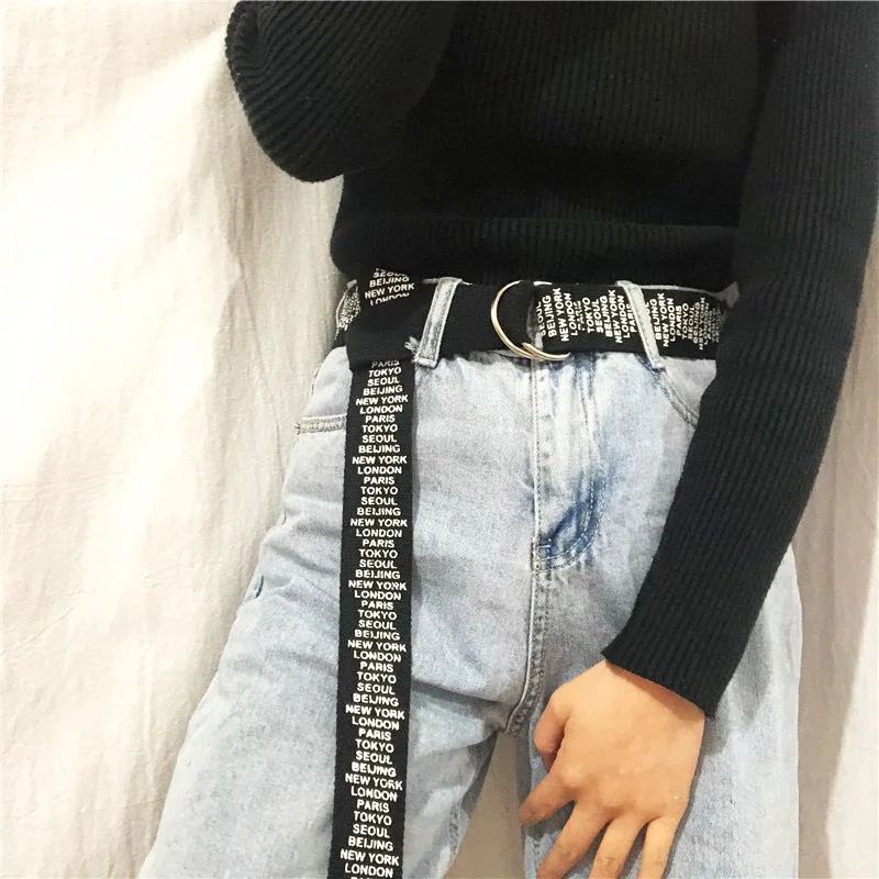 

66 Styles Casual Canvas Unisex Belt Women Men Letter Printed Long Waist Strap Black White Harajuku Trouser Female Teenager Belts