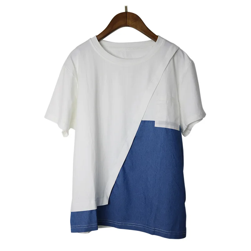 

Masss Wasss British Design 2021 Summer Tee Women Patchwork Black Vintage Short Sleeve T-shirt Ladies O-Neck Casual Tops Big Size