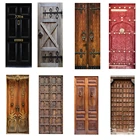 3D Настенные обои для домашнего декора в гостиную сделай сам, Съемный Плакат, водонепроницаемые дверные наклейки, ретро деревянные самоклеящиеся ПВХ наклейки