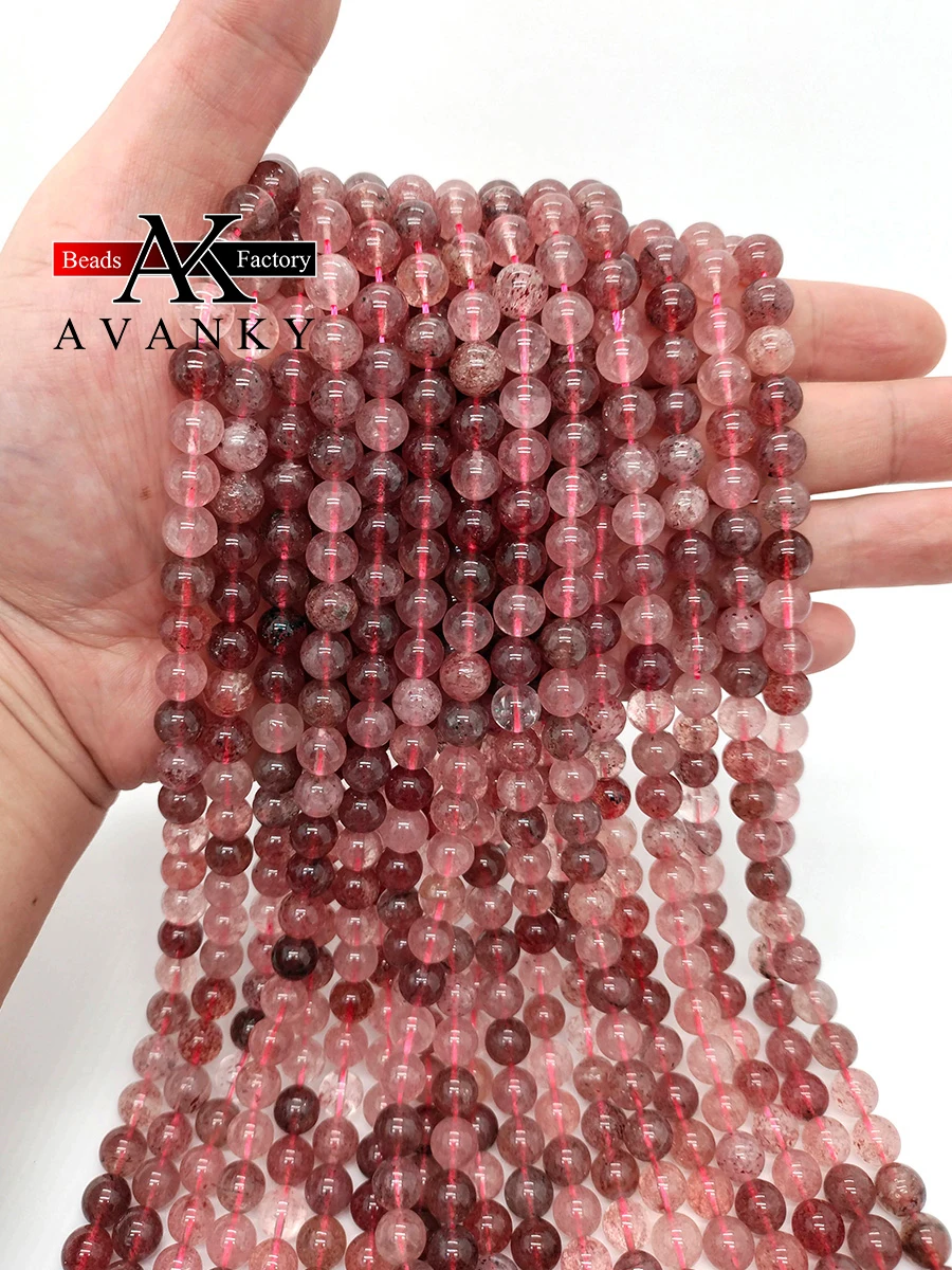 

AA Quality Natural Stone Strawberry Crystal Quartz Round Loose Beads 15" Strand 4 6 8 10 12 MM Pick Size For Jewelry Making