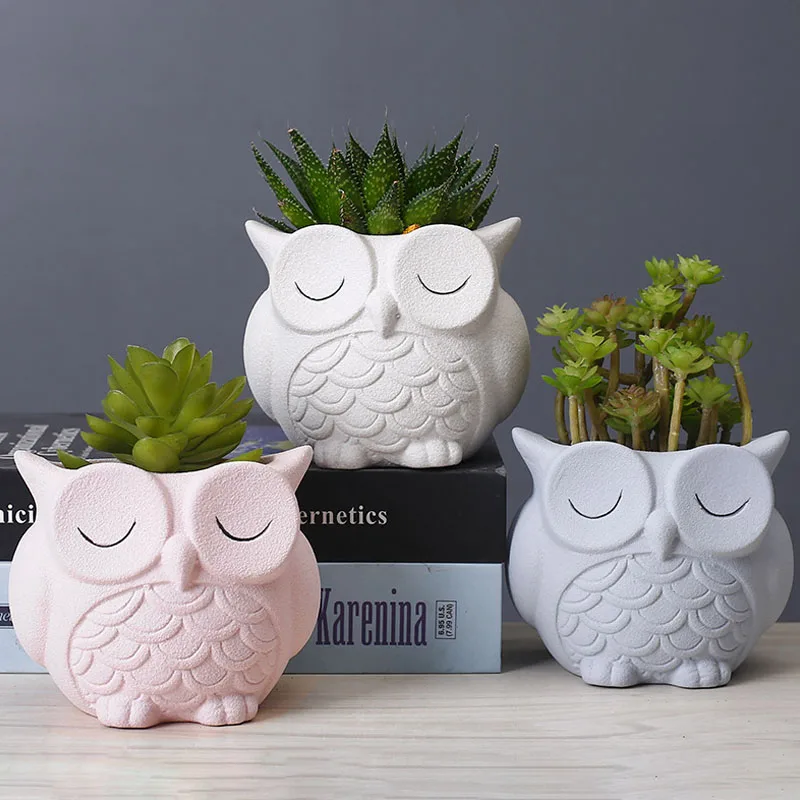 

Nordic Frosted Particle Owl Ceramic Flower Pot Home Office Decoration Succulent Flowerpots Mini Bonsai Green Plants Decoration