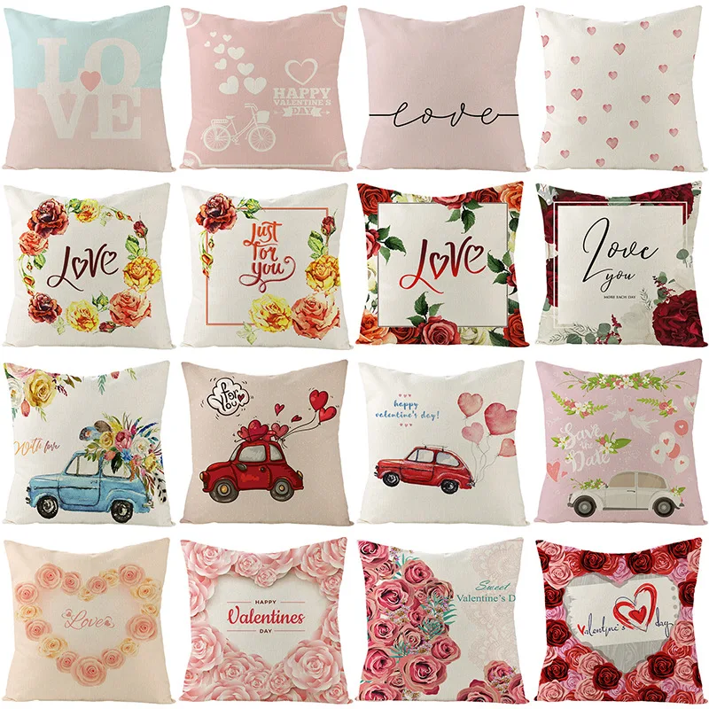 

Party Sofa Throw Pillow Case Car Printed Letter Cushion Cover square Valentine's Day Decorate Pillowcase Linen Cushion Cover
