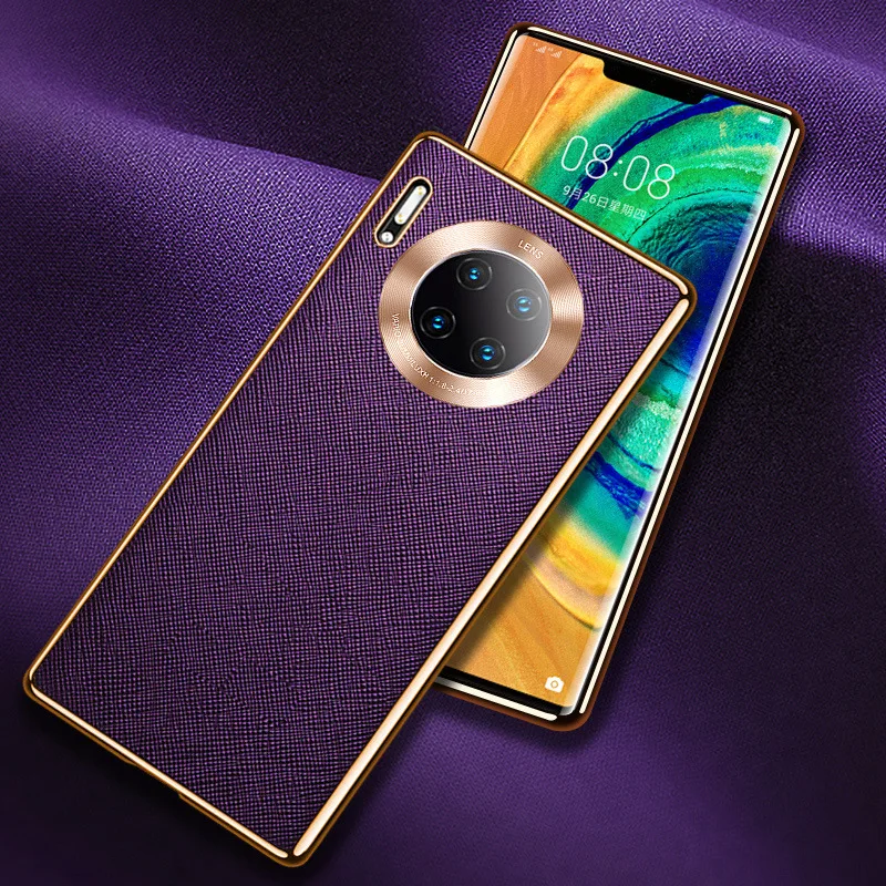 

Huawei Mate30pro Case Genuine Leather Material Cross Pattern Luxury Case Electroplated Frame Multi-Color Optional Business Style