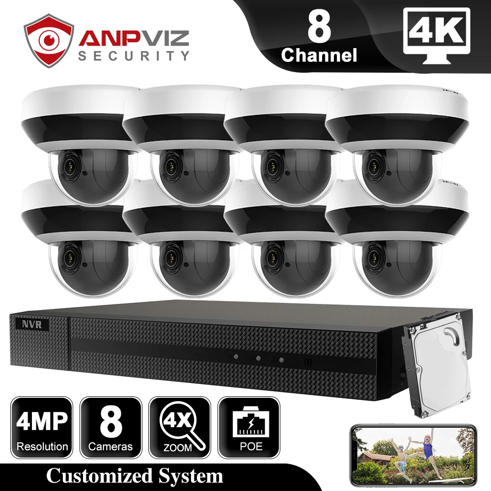 

Hikvision OEM 8CH 4K NVR 5MP PTZ IP Camera System Outdoor Support 4X Zoom 4/6/8Pcs POE Camera with Audio CCTV Security Kit H.265