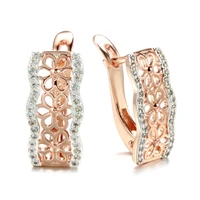 wholesale luxury 585 rose gold color earrings flash cz zircon ear studs hollow flowers earrings women cheap brincos