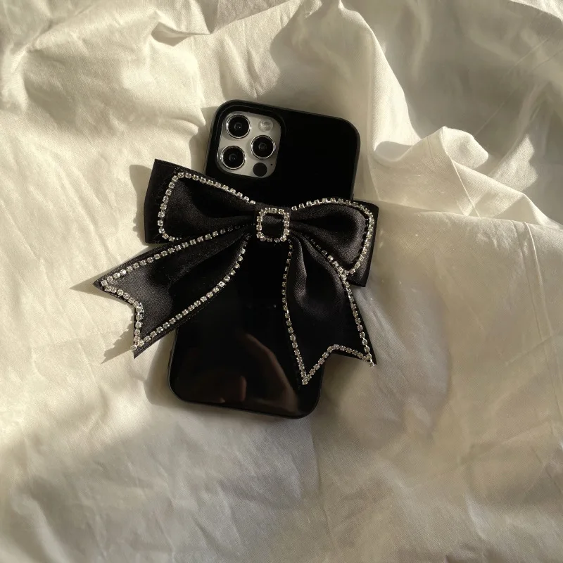 Pearl Necklace Cloth bow Phone Case Bling Diamond Cover For iphone 14 X XR XS 11 13 Pro Max 12 Pro 8Plus 6 s 7 8 Plus SE Mini