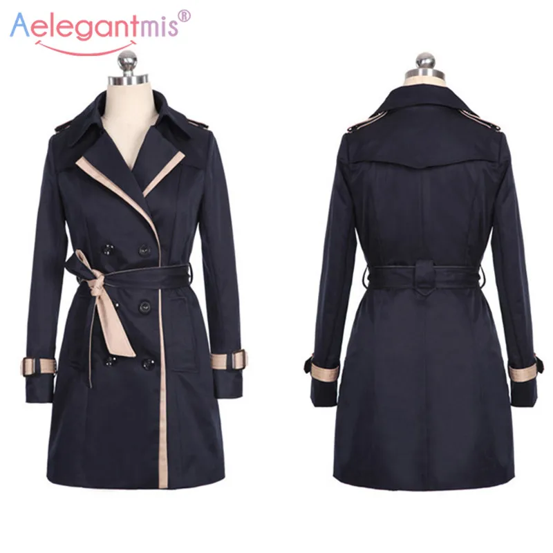 Женский двубортный длинный тренчкот Aelegantmis Классический Повседневный цвета хаки