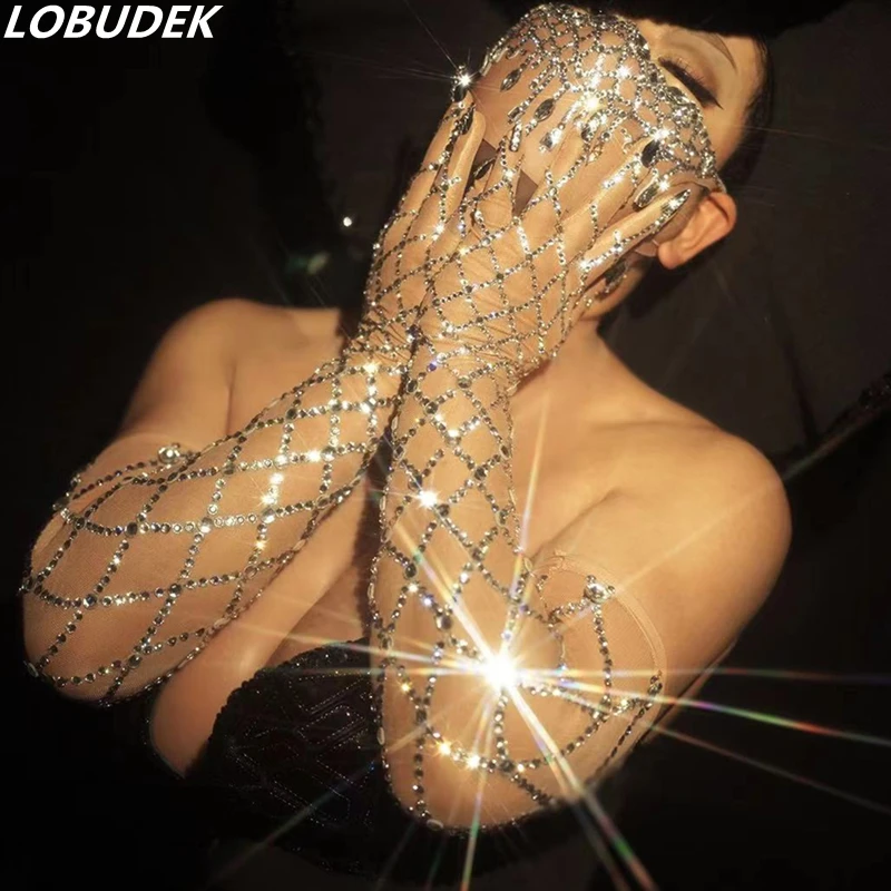 

Роскошные блестящие длинные перчатки, Свадебная вечеринка, вечерние праздничные варежки, певец, танцор, бар, шоу, сценические аксессуары