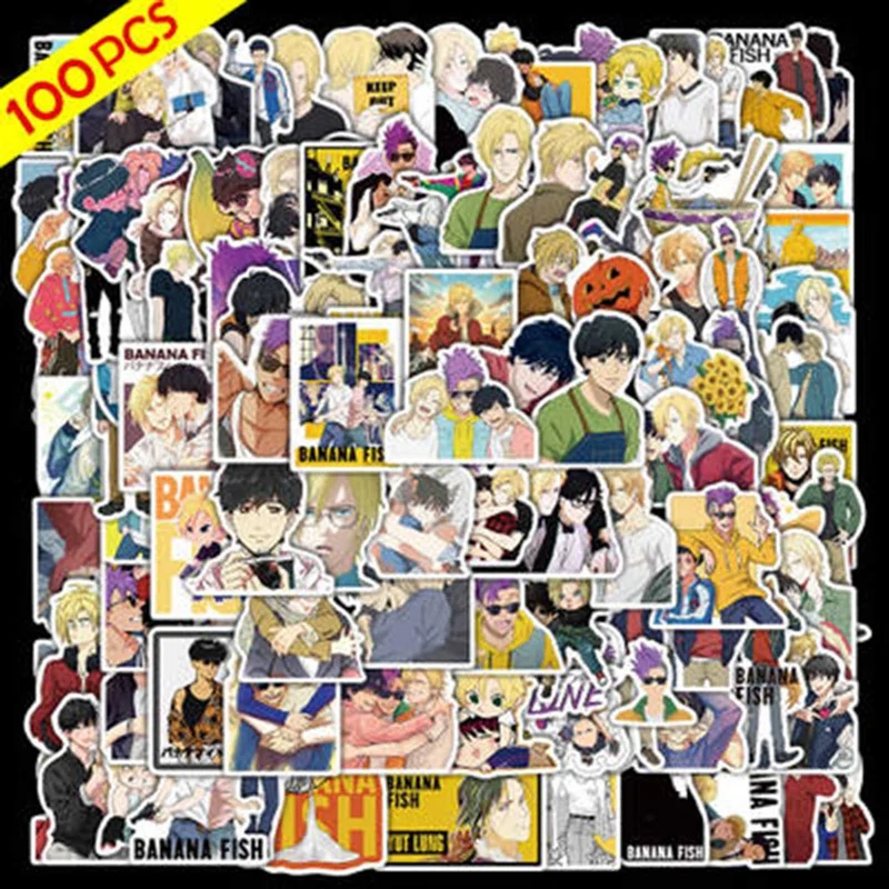 

100Pcs Anime BANANA FISH Stickers for Stationery Laptop Skateboard PVC Backpack Water Bottle Bicycle Waterproof Car Decal