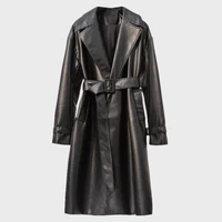 women autumn black long oversized trench coat long sleeve loose pu leather jacket streetwear moto biker leather coat jacket