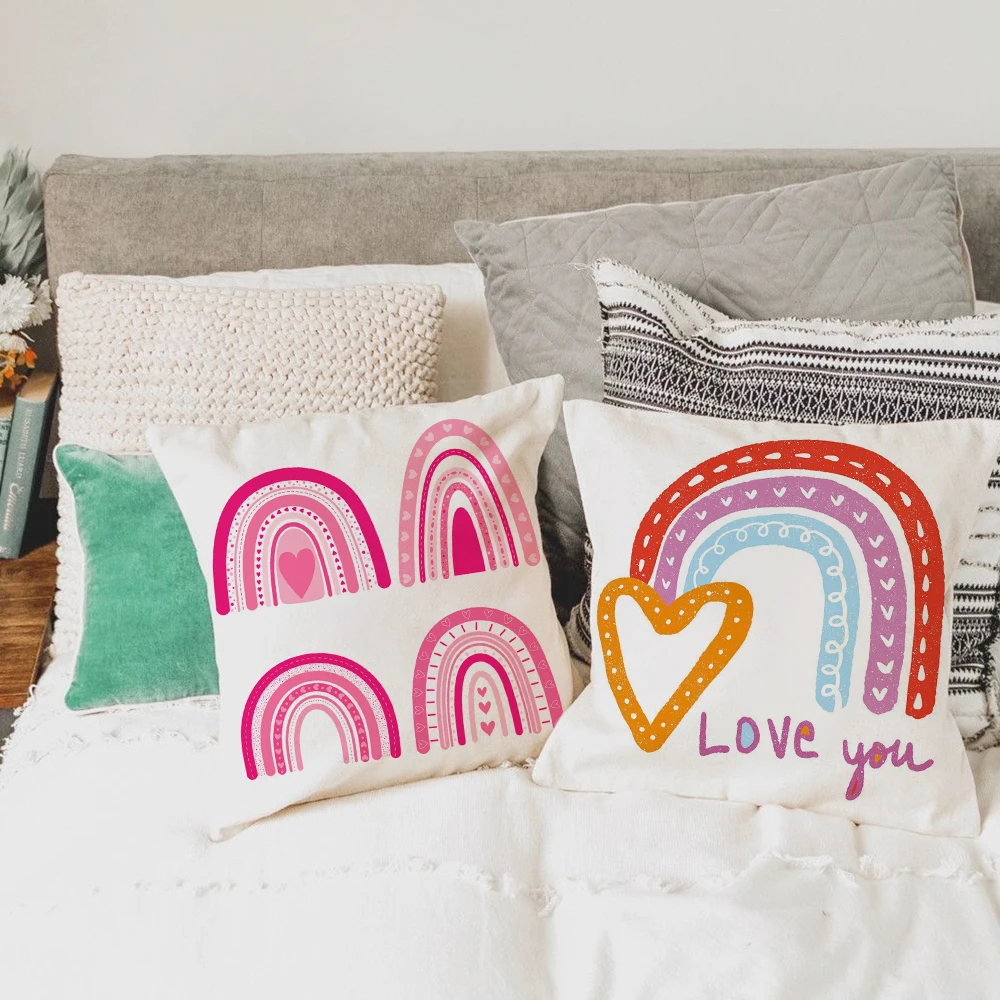 

Valentine Rainbow Print Cushion Cover Lovers Home Sofa Throw Pillow Cases Decor Car Bedroom Pillowcase Valentine's Holiday Gifts