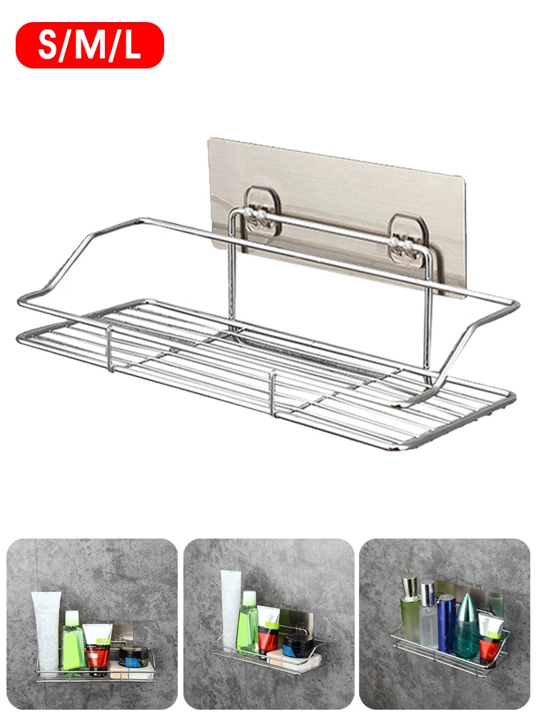 

Stainless Steel Bathroom Storage Shelf Punch-Free Kitchen Bathroom Toilet Wall Hanging Storage Rack Holders Dropshipping