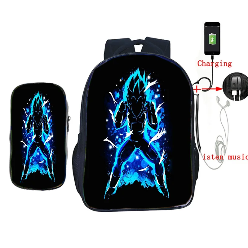 2 шт./компл. школьные сумки с пеналом аниме Dragon Ball Z рюкзак Гоку печать usb зарядка дорожные сумки для подростков