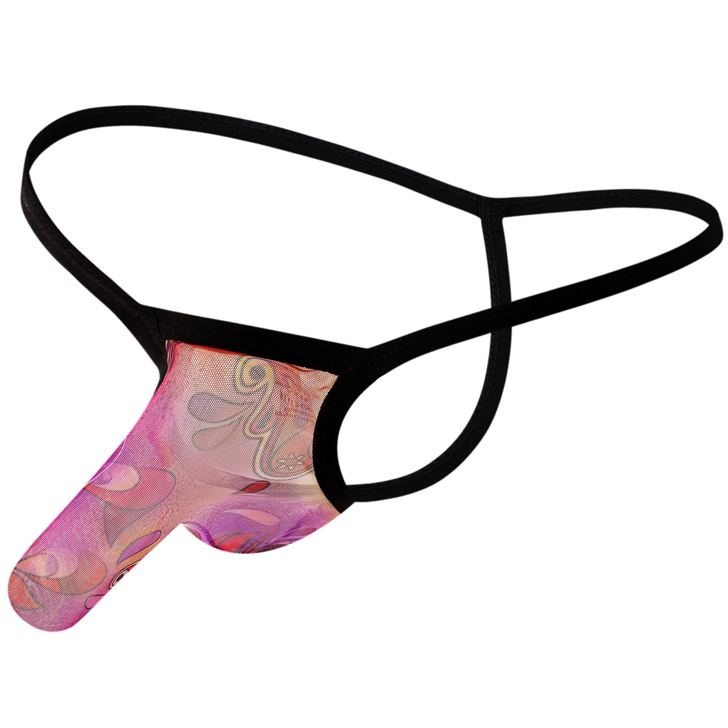 Мужские трусы стринги с принтом черные бикини в богемном стиле просвечивающие Т