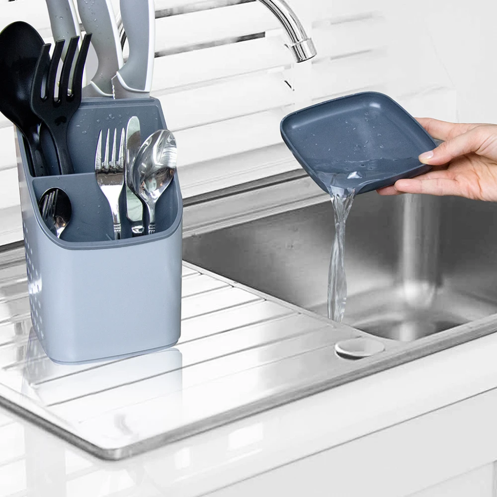 

Kitchen Cutlery Storage Tray Holder Tube Spoon Fork Knife Block Chopstick Box Multifunctional Container Double Layer Drain Rack
