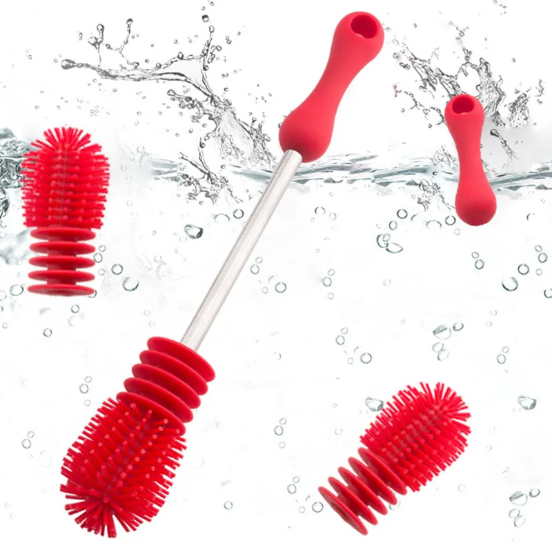 

High Quality New Multifunctional Silicone Brush Cleaning Rotary Long Handle Scrubbing Feeding Bottle Brush Hot Sale