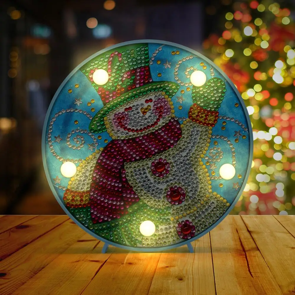 

2020 Christmas New Year Diy Diamond Painting Light Led Diamond With Light Snowman Chirstmas Gift ZXD074