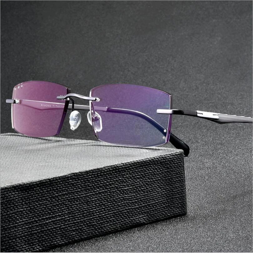 

Pure β Titanium Men's Business Diamond Trimming Cutting Rimless Lens, Screwless Frameless Myopia Optical Glasses Frame F638H