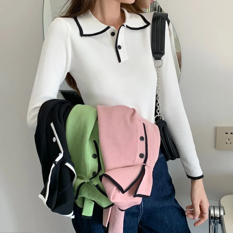 

Осень 2020 женский черный свитер корейский Повседневный длинный рукав вязаный свитер тонкий сексуальный белый свитер винтажная женская одеж...