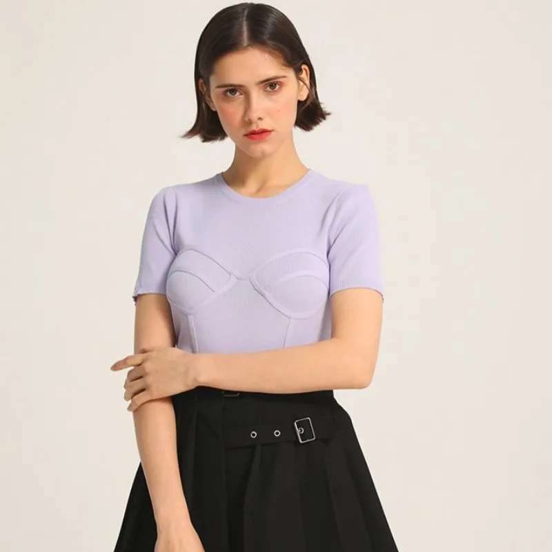 

Fashion Short Sleeve T Shirts Women 2021 Summer Solid Color Cotton Slim Tops Comfortable Black White Purple Ladies T Shirts