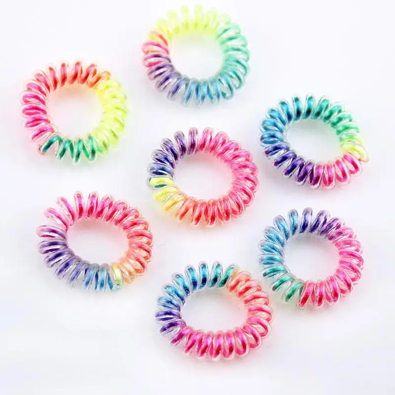 

Kids Girl Rainbow Color Telephone Wire Hair Tie Girls Elastic Hairband Ring Rope Bracelet Stretch Scrunchy Hair Accessories