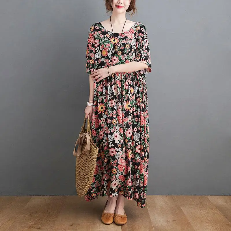 

Plus Size Summer Floral Beach Dress Women Flower Casual Ladies Dresses Vestidos Holiday Long Oversized Dress 4XL 5XL 6XL 2021