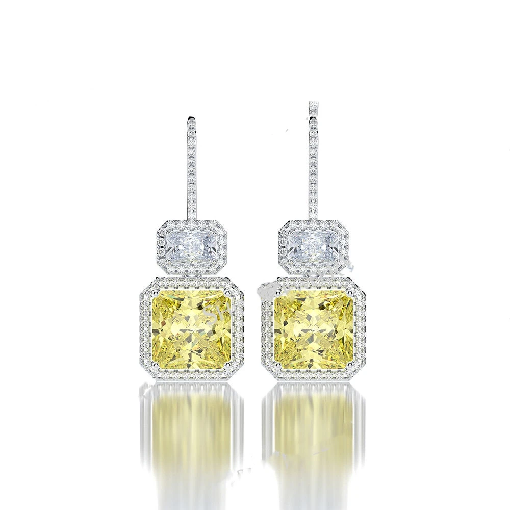 Однотонные желтые квадратные циркониевые серьги-подвески из стерлингового