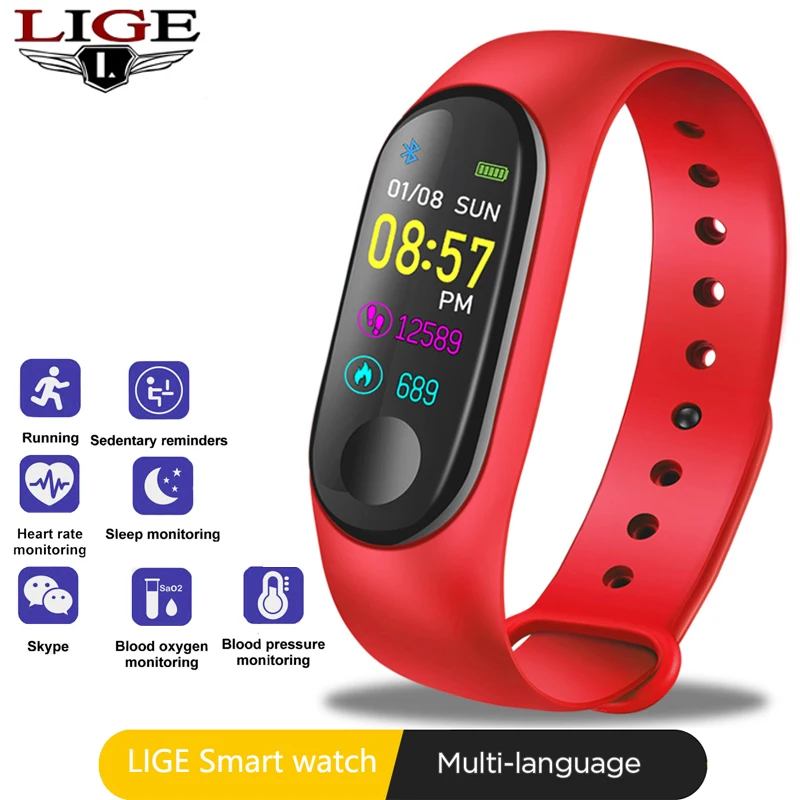 Мужские Смарт часы LIGE с цветным экраном водонепроницаемый фитнес браслет IP68