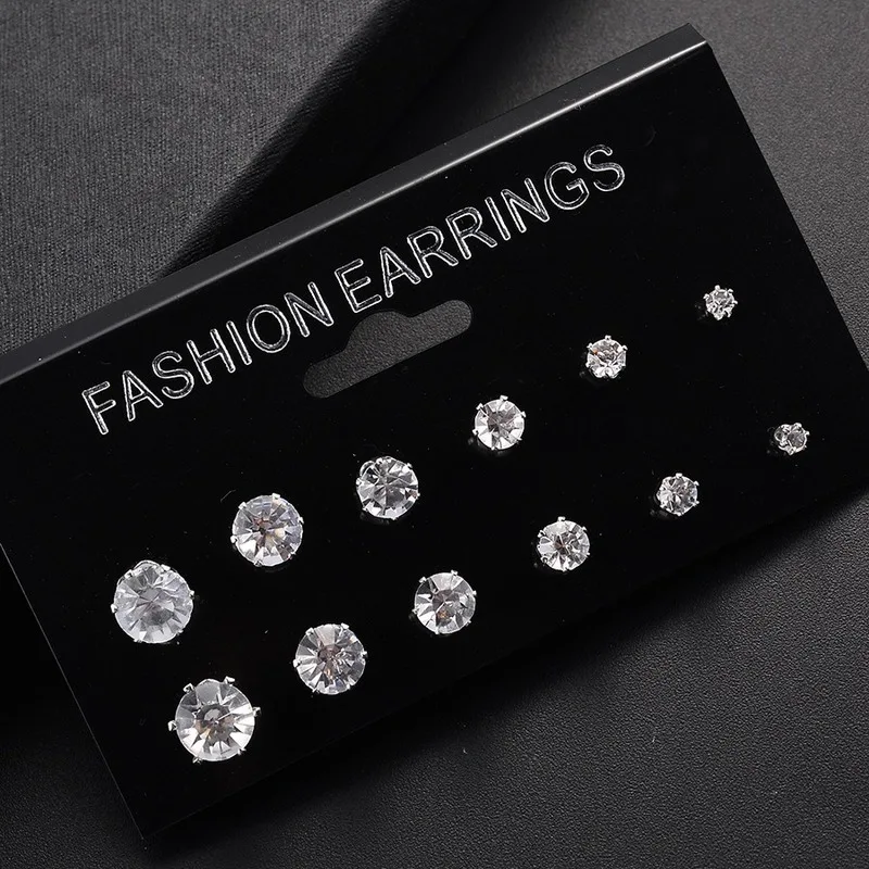 

12 Pair Size Color Zircon Stud Earrings SET Shine Crystal Ear Studs for Men&Women Punk Party Jewelry Fashion Mini Earring