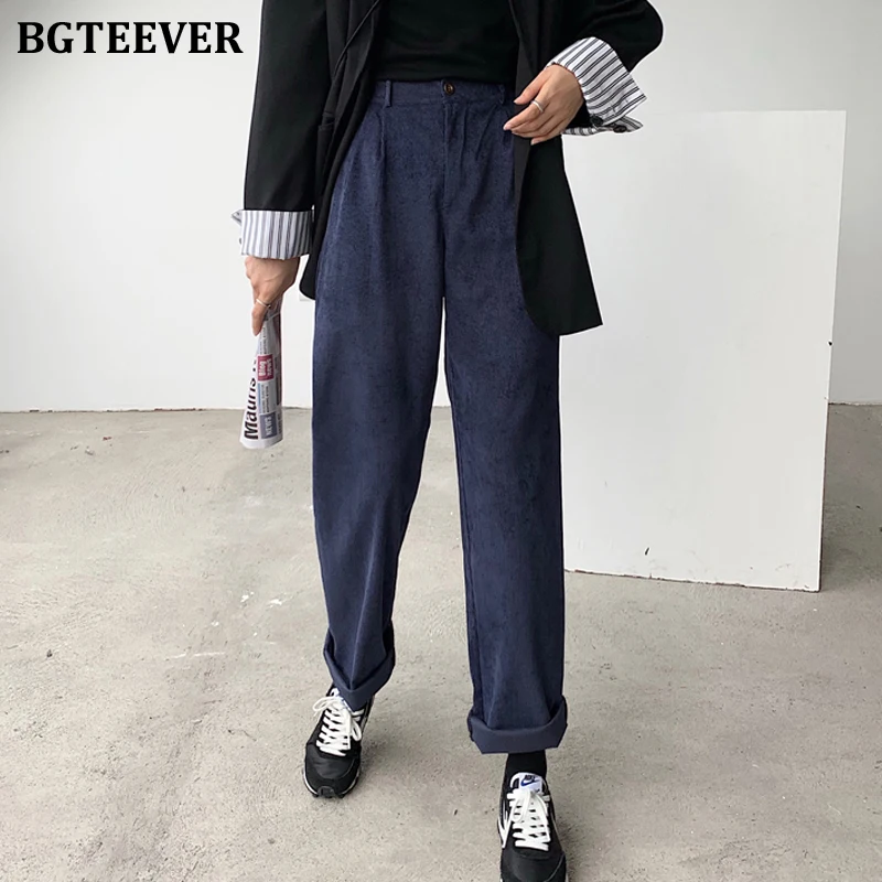 BGTEEVER стильные свободные вельветовые брюки с высокой талией женские зимние