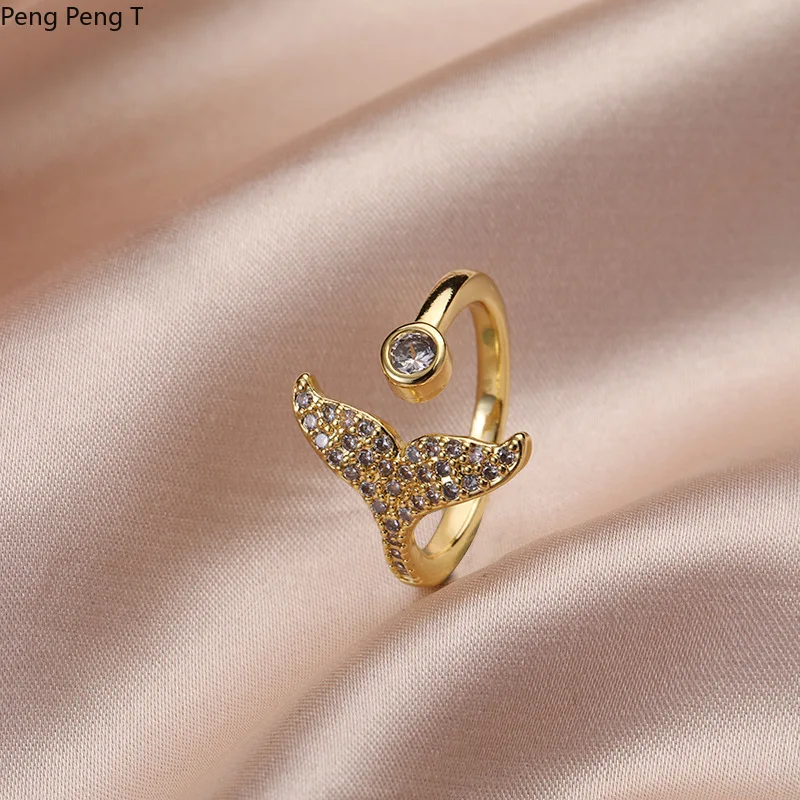 Женское кольцо на указательный палец стильное Открытое с хвостом русалки 2021 |