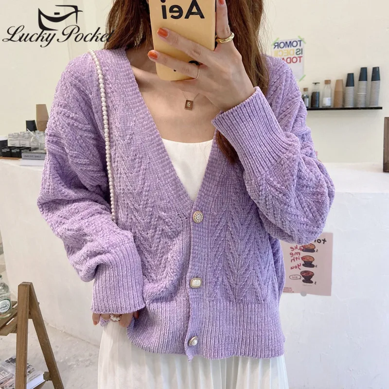 Женский однотонный кардиган с V-образным вырезом свободного покроя |