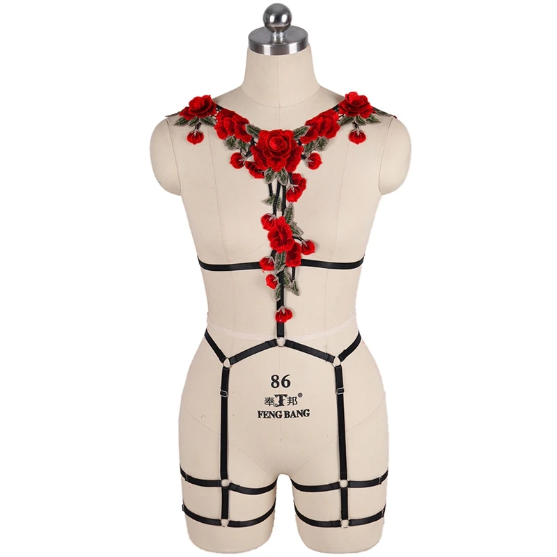 

Sexy Women's Body Bondage Harness Sets Bride Flowers Cupless Bra Goth Chest Shaping Sling Suspenders Wedding Bride Dance Dress