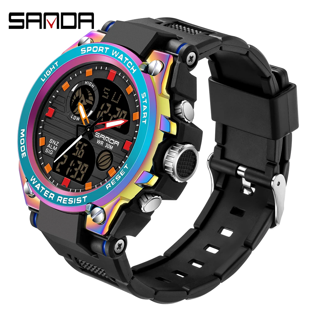 

SANDA Brand G Style Men Digital Watch Shock Military Sports Watches Fashion Magic Color Electronic Wristwatch Mens 2021 Relogio