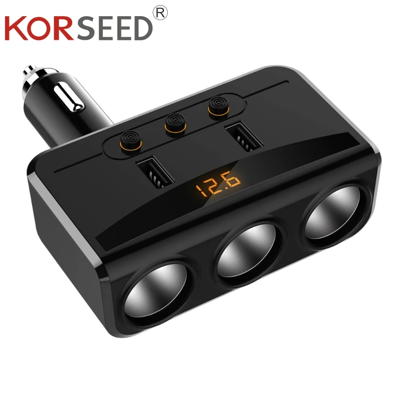 

KORSEED Three Sockets Cigarette Lighter Socket Splitter Car Power Adapter 3.1A Dual USB Charger for IPhone DVR Gps Ipad Camera