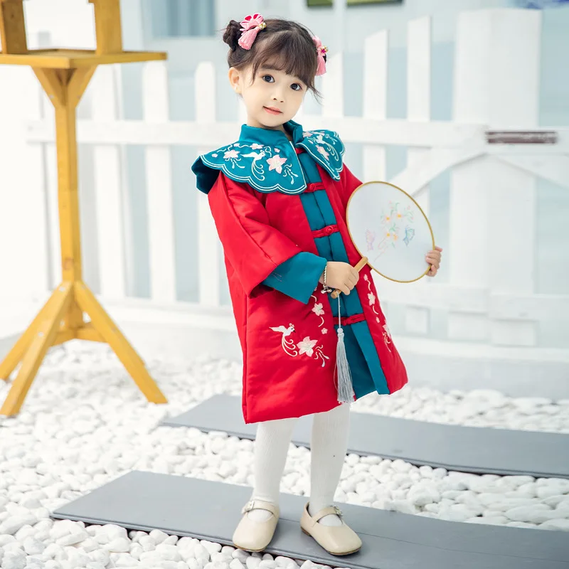 Зимнее платье в китайском этническом стиле для девочек костюм Тан одежда Чонсам