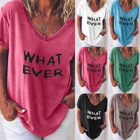 summer new short sleeve t shirt ladies letter printed casual loose v collar plus size top tees